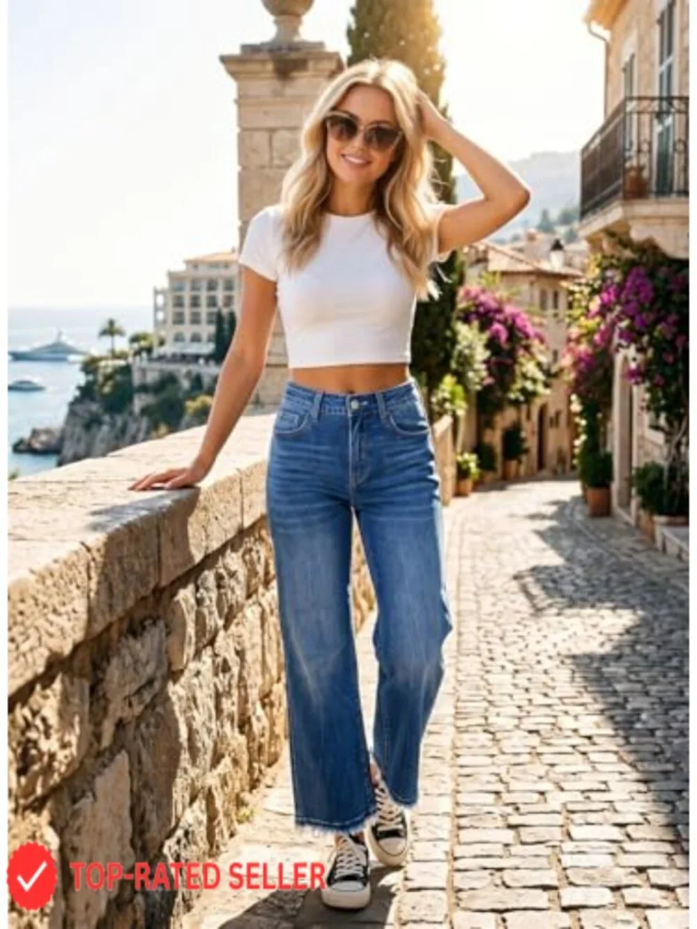 High Waisted Stretchy Flared Jeans Trendy Mineral Wash Raw Hem